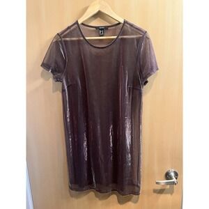 Forever 21 Sheer Metallic Sheen Purple Mesh T-shirt Dress Size Medium Edgy Rave